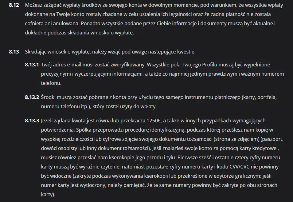 Aktualna sekcja wypłat LEX Casino